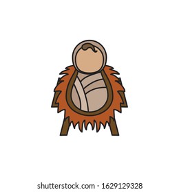 jesus baby in straw cradle manger character vector illustration design