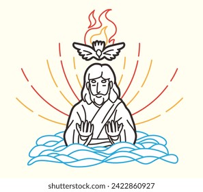 Jesus was Baptized in Water and the Holy Spirit Descended Cartoon Graphic Vector