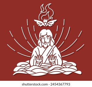 Jesus was Baptized in Water and the Holy Spirit Descended Cartoon Graphic Vector