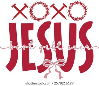 Jesus Best Gift Ever - Retro Christian Valentine t-shirt design, Valentine t-shirt design, Retro Religious Valentine png, Happy Valentine's day T-shirt Design, Jesus T-shirt Design