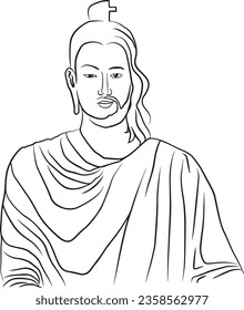 Jesus, Buddha, Prophet, Religious symbols, Things to respect. art drawing black and white of Buddha statue and Jesus. Half Buddha and Jesus. The Great Religious Profound Art of the World.