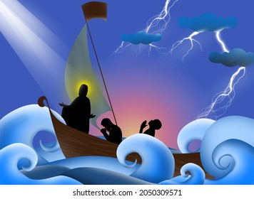 Jesus calms the storm on the boat