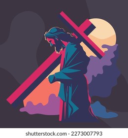Jesus carries the cross. Illustration. Vector illustration