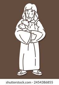 Jesus Carries a Lamb Hugged in an Embrace He is a Good Shepherd Cartoon Graphic Vector