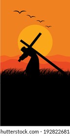 Jesus Carry His Cross, Vector Illustration