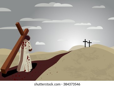Jesus carrying the cross on Good Friday illustration