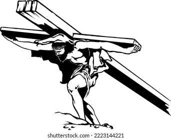 Jesus Carrying Cross Vector Illustration