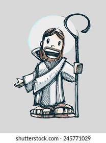 Jesus cartoon a Hand drawn vector illustration or drawing of Jesus Good Shepherd in a cartoon style