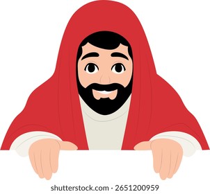 Jesus Cartoon Red Robe Peeking Illustration peeking, Happy Feast of St. Maron