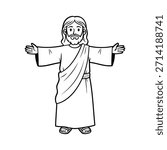 Jesus Cartoon Vector, Cute Jesus Cartoon Illustration, Simple Jesus Christ Vector Image, Christianity, Religion, Easter, Christmas, Good Friday, Decorative Element Vector.
