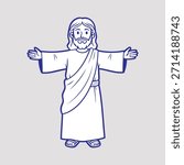 Jesus Cartoon Vector, Cute Jesus Cartoon Illustration, Simple Jesus Christ Vector Image, Christianity, Religion, Easter, Christmas, Good Friday, Decorative Element Vector.