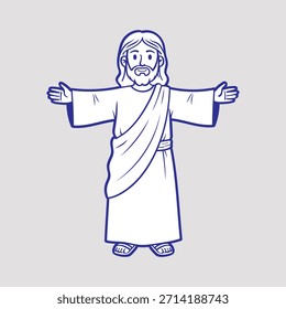 Vector de dibujos animados de Jesús, linda ilustración de dibujos animados de Jesús, simple Imagen de Vector de Jesucristo, cristianismo, Religión, Pascua, Navidades, Viernes Santo, Vector de elementos decorativos.