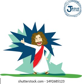 Jesus cartoon vector thumps up and smile with happiness