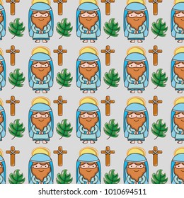 jesus with catholic cross and palm branches background