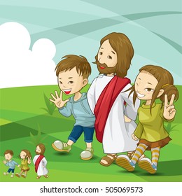 Jesus' Character. Jesus With Young Children. Sunday School. Available For Various Purposes