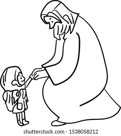 jesus and childen line art design for cartoon icon illustration - vector