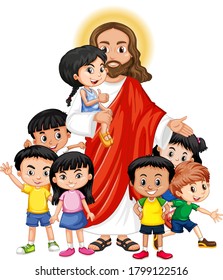 Jesus with a children group cartoon character illustration