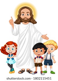 Jesus Children Group Cartoon Character Illustration Stock Vector ...