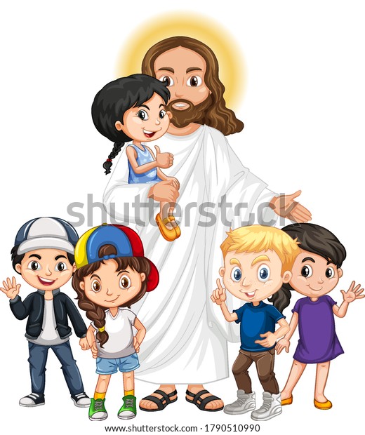 Jesus Children Group Cartoon Character Illustration Stock Vector ...