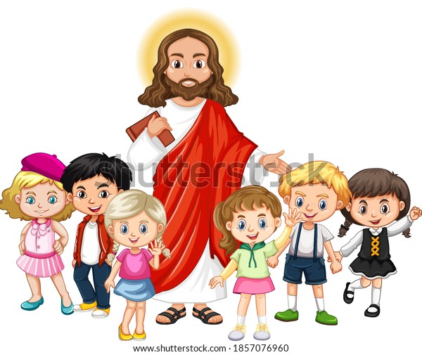 Jesus Children Group Cartoon Character Illustration Stock Vector ...