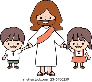 Jesus and children holding hands