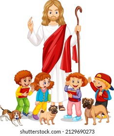 Jesus and children on white background illustration