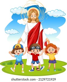 Jesus und Kinder auf weißem Hintergrund, Vektorgrafik