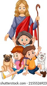 Jesus and children on white background illustration