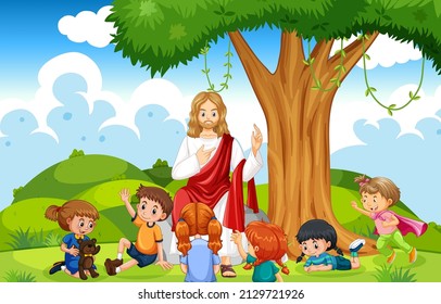 Jesus and children at the park illustration