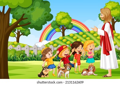 Jesus and children at the park illustration