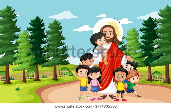 Jesus Children Park Illustration Stock Vector (Royalty Free) 1794905530 ...