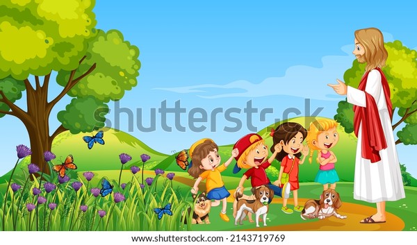 Jesus Children Park Illustration Stock Vector (Royalty Free) 2143719769 ...