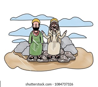 Jesus christ with apostle in the dessert characters