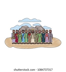 Jesus christ with apostles in the dessert characters