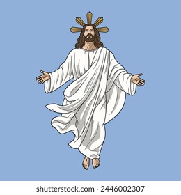 Jesus Christ ascending to Heaven in the Ascension of the Lord Colored Vector Illustration