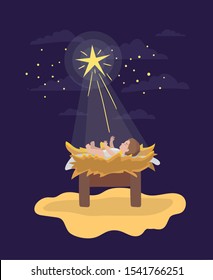 jesus christ baby in cradle manger character vector illustration design