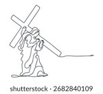 Jesus Christ Carrying the Cross Continuous Line Drawing Vector. Christian Religion and Faith Vector Art