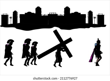 Jesus Christ carrying the cross, of  easter symbol, vector illustration