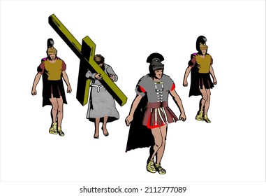Jesucristo cargando la cruz, del símbolo de Pascua, ilustración vectorial