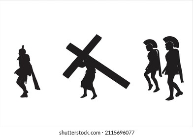 Jesus Christus, der das Kreuz trägt, mit Ostersymbol, Vektorgrafik