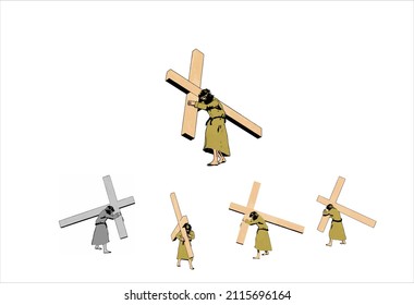 Jesus Christ carrying the cross, of  easter symbol, vector illustration