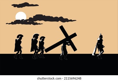 Jesucristo cargando la cruz, del símbolo de Pascua, ilustración vectorial