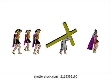 Jesus Christ carrying the cross, of  easter symbol, vector illustration