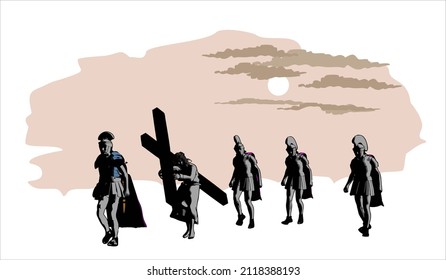 Jesus Christ carrying the cross, of  easter symbol, vector illustration