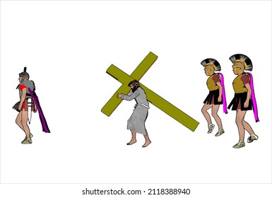 Jesucristo cargando la cruz, del símbolo de Pascua, ilustración vectorial