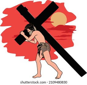 Jesus Christ carrying the cross Vector illustration