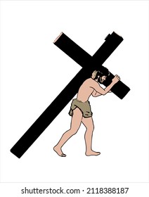 Jesus Christ carrying the cross Vector illustration