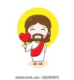 Jesus Christ cartoon. Vector illustration of cute chibi character isolated on white background. 