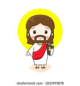 Jesus Christ cartoon. Vector illustration of cute chibi character isolated on white background. 