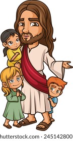 Jesus Christ with children vector illustration